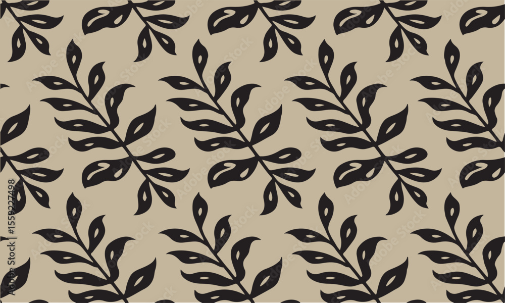 Seamless pattern of black stylized leaves on a beige background silhouette isolated on gry background Seamless pattern of black stylized leaves on a beige background silhouette isolated on gry background