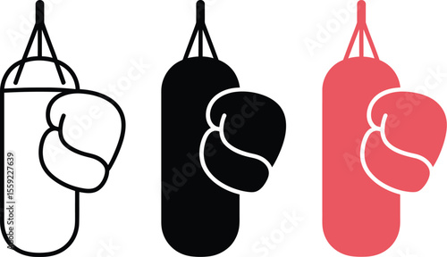 Boxing training equipment vector illustration punching bag and gloves for fitness and martial arts