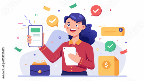Woman receiving salary notification on digital ban