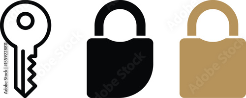 Key and lock icons vector illustration for security concept and access control system design idea