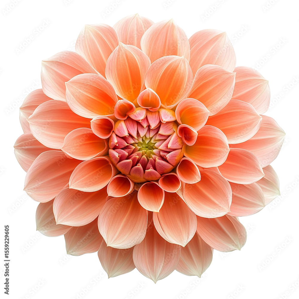 Peach dahlia flower blossom close up view isolated on black background Peach dahlia flower blossom close up view isolated on black background