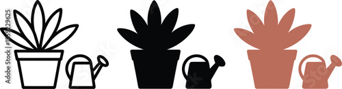 Plant care vector illustration with potted plant and watering can icon design for gardening concept