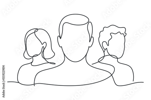 Three people in continuous line art style portrait illustration