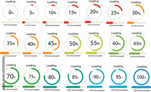  Loading Progress Circles with Percentage Indicators