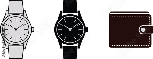 Watch wallet illustration vector time fashion accessory luxury style leather goods personal items