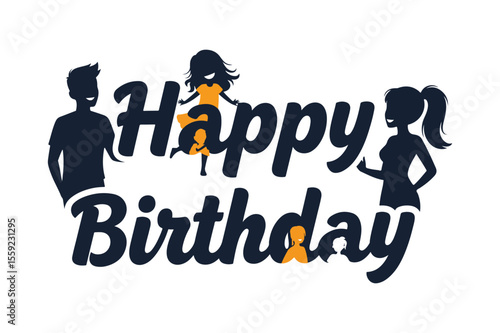 Happy Birthday Family Celebration Silhouette Design
