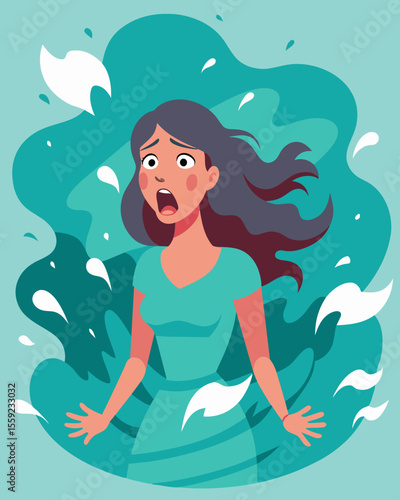 She felt like she was gasping for air as she tried to navigate through the vortex of emotions whirling inside her.. Vector illustration