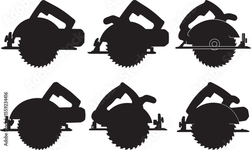 Circular Saw Blade Tool Silhouette Vector Set vector illustration