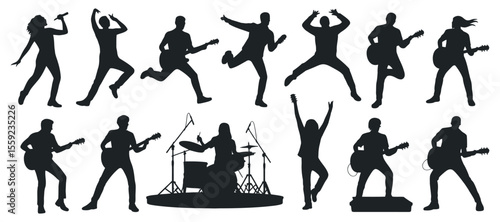 Silhouettes of Musicians Performing on Stage