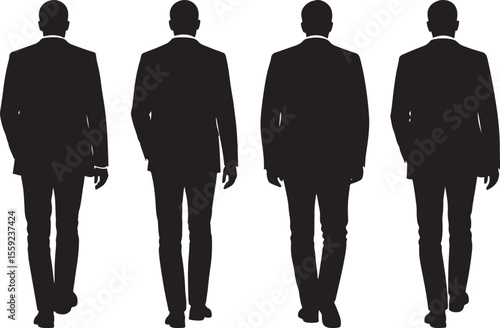 Man Walking Back View Silhouette Vector Set vector illustration