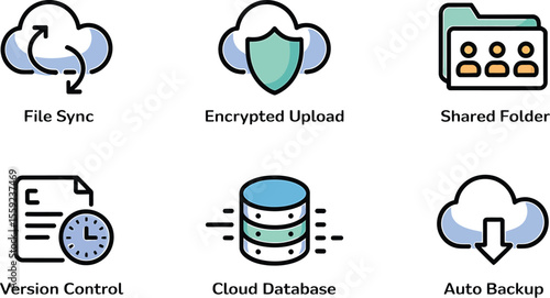Illustration of file sync encrypted upload shared folder version control and backup