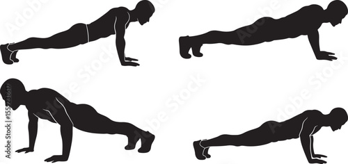 Pushup Fitness Exercises Silhouette Vector Set vector illustration