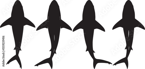 Shark Swimming Top View Marine Silhouette Vector Set vector illustration