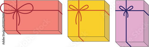 Outline Vector Illustration of Minimal Gift Boxes with Simple Ribbons for Celebration and Packaging Design, Editable Template for Web and Print