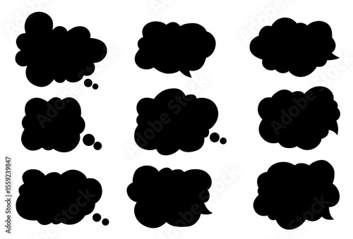 Set of vector speech bubble labels. Retro color special offer design elements, chat emblem, black callout