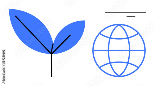 Blue leaf implies sustainability, globe symbolizes global connection, lines denote motion and progress. Ideal for environment, innovation, global trade, eco-conscious business, conservation, growth
