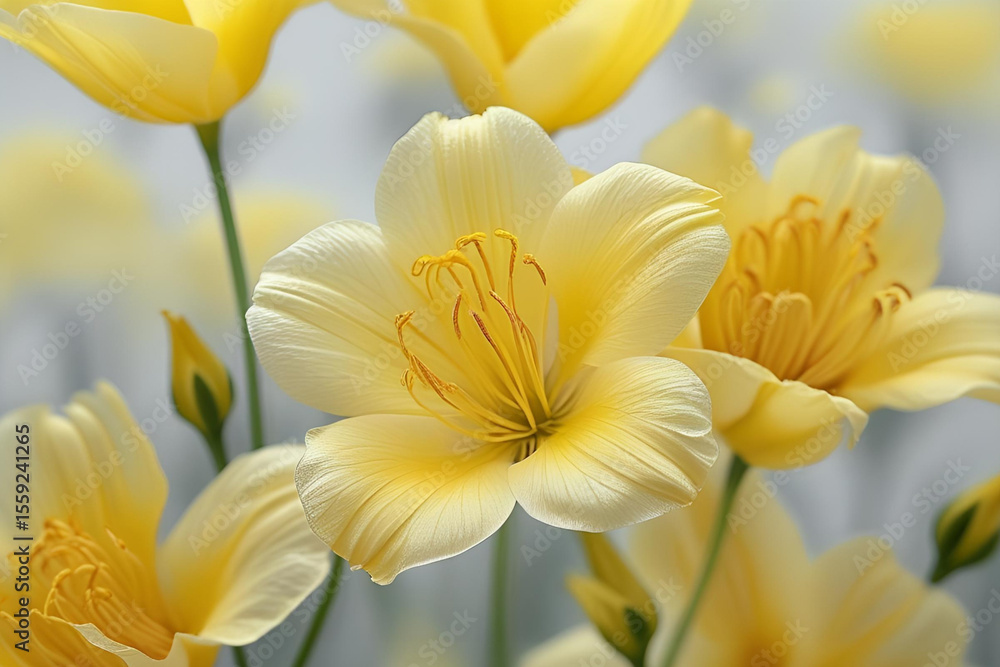 Obraz premium A close-up of delicate pastel yellow flowers with detailed petals.
