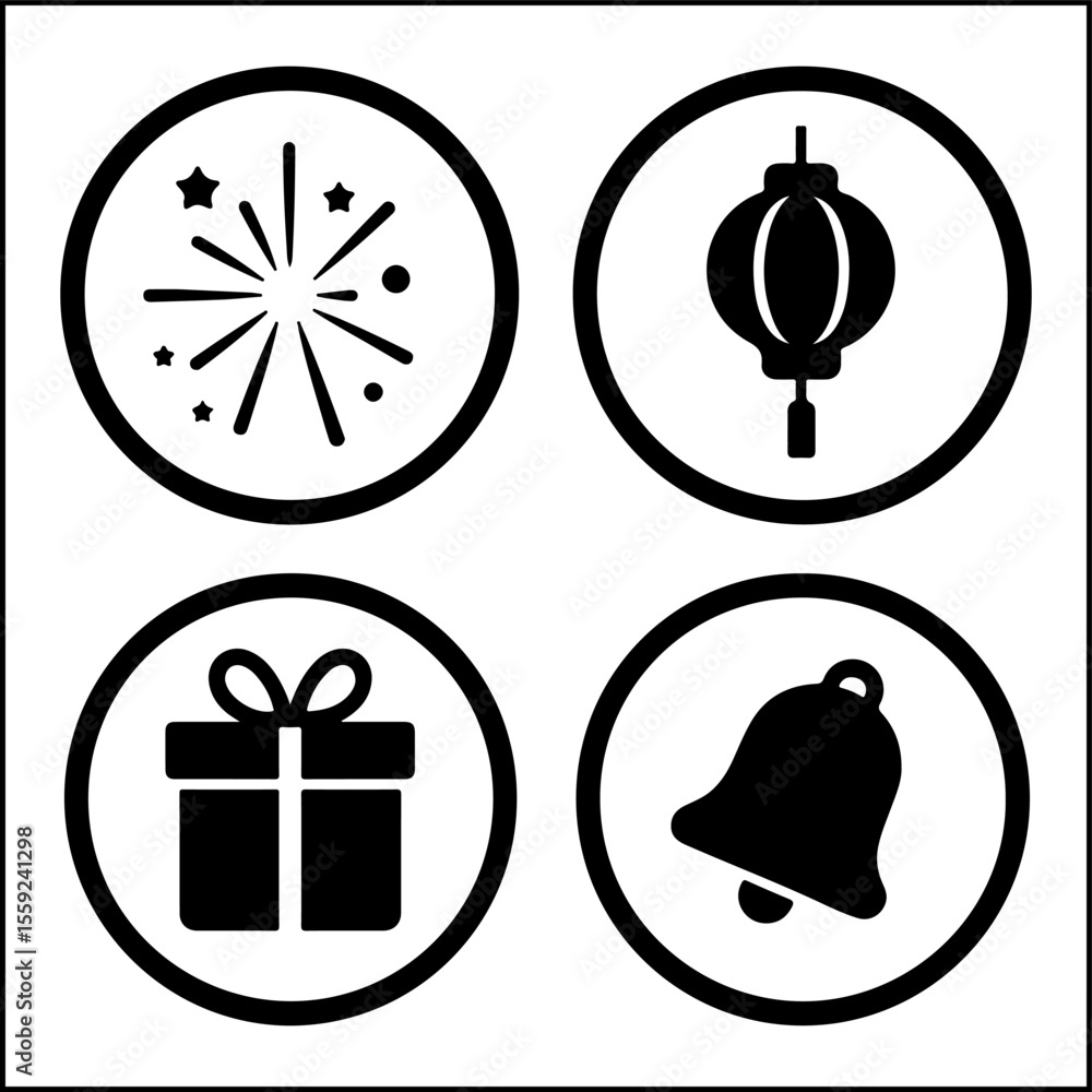 Obraz premium Festival icons with firework lantern gift bell