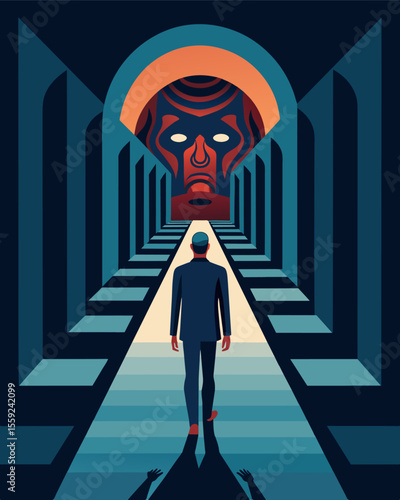 The persons innermost traumas and fears are reflected in the seemingly endless corridors of the mind maze.. Vector illustration