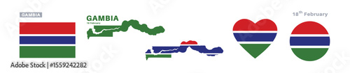 Free Download gambia flag and map set. gambia flag in official colors and proportions. independence day 18 february, map, circle and heart shaped gambia  - GFXLoad
