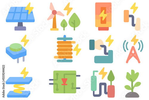 Renewable energy elements vector illustration for eco-friendly design in flat style