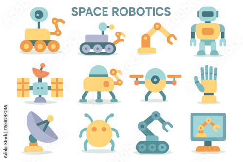 Space robotics vector illustration design for science and technology posters in flat style