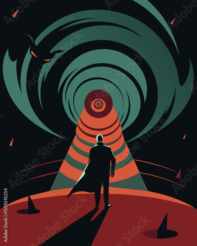 Harsh words and insults swirl a the shadows creating a menacing vortex that engulfs the lone figure.. Vector illustration