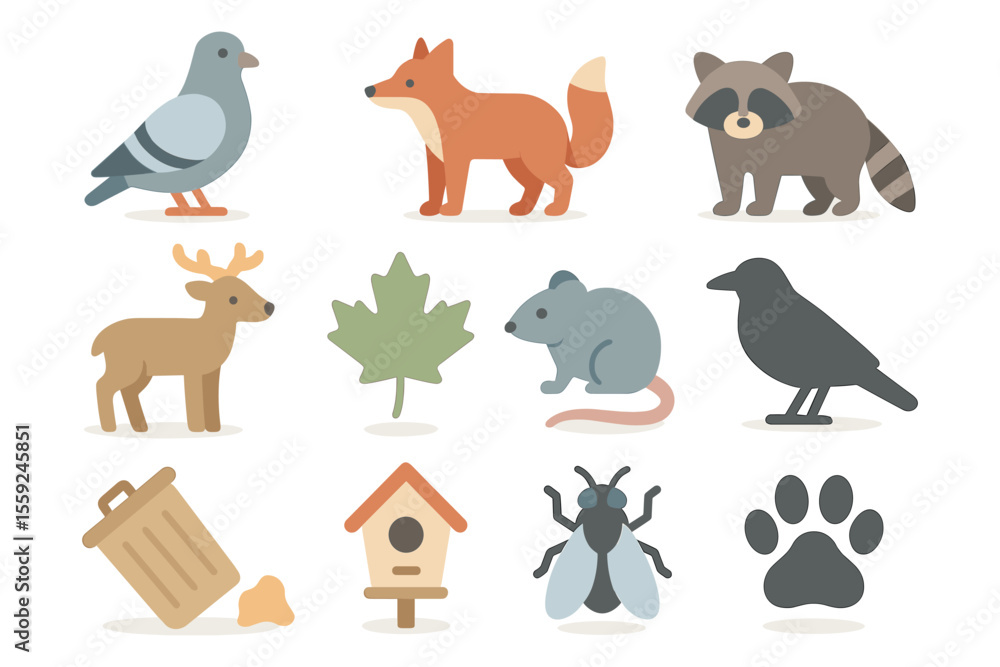 Naklejka premium Woodland animals and nature vector illustration for wildlife education in flat style