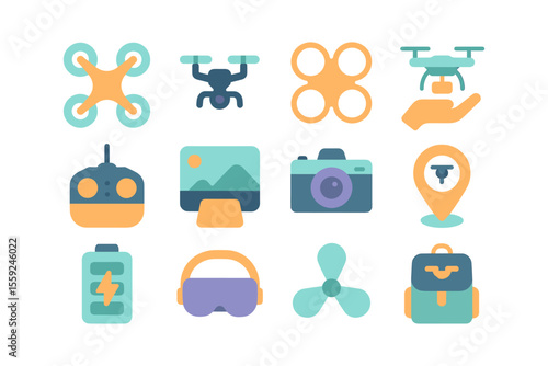 Drone technology vector illustration: flat design icons for tech and gadget enthusiasts