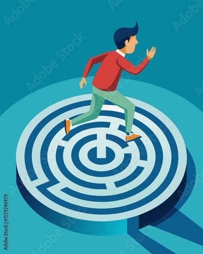 Despite the overwhelming anxiety and pressure the individuals determination to escape the Stress Labyrinth keeps pushing them forward step by step.. Vector illustration