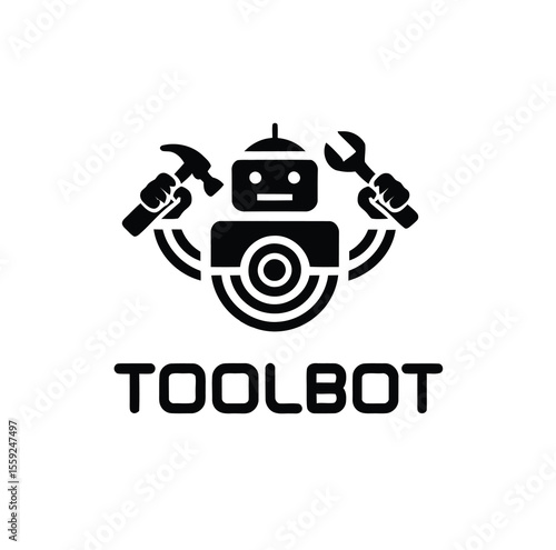 Toolbot logo design icon vector in black color with white background.