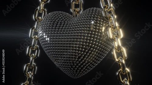 Decorative Heart Sculpture With Chains in a Dark Setting Generative AI