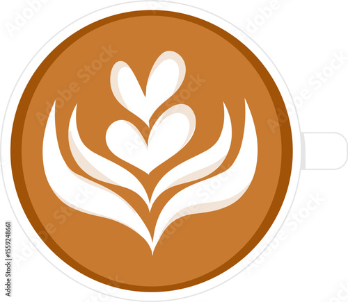 Coffee latte art illustration. Hot drink clipart