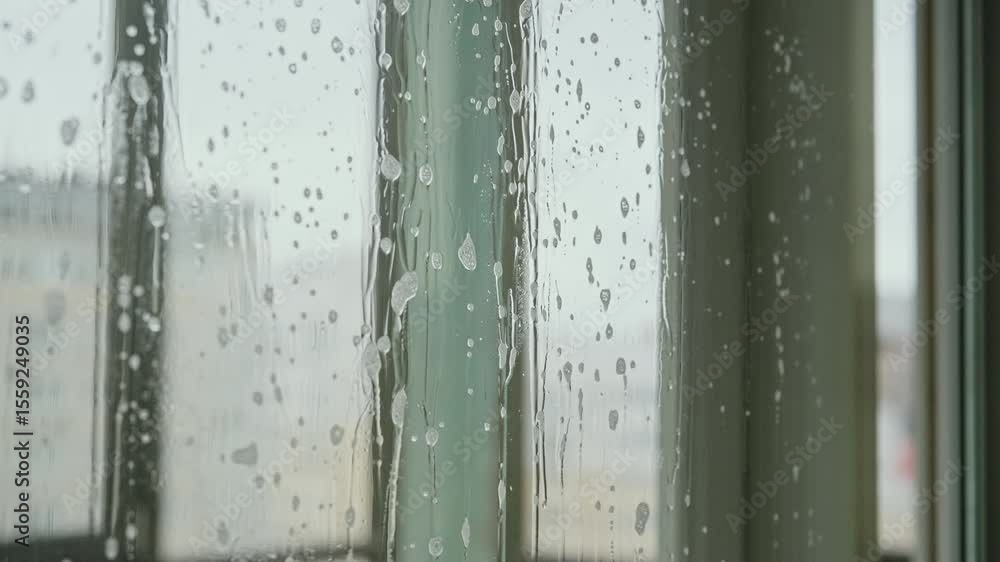 Window Drippings Detergent dripping down window glass, forming streaky patterns with ...