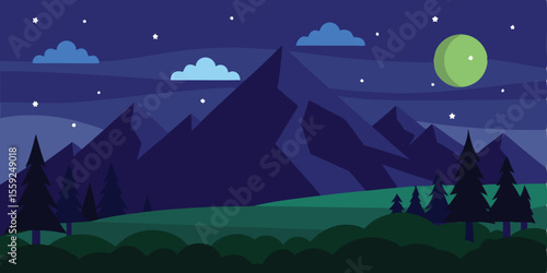 Nighttime Nature Meadow Moon Landscape