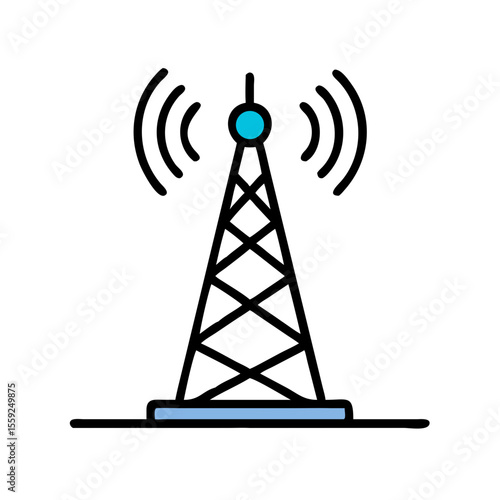 Communication radio tower with signal waves in minimalist design  