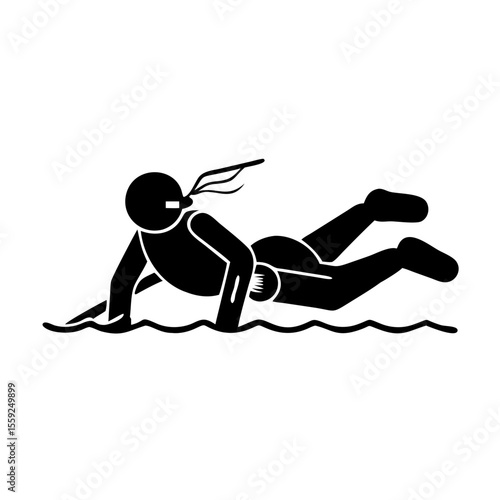 Silhouette of rescue swimmer in water performing life-saving technique  