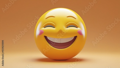 Joyful yellow emoji with rosy cheeks and a wide open mouth laughing heartily