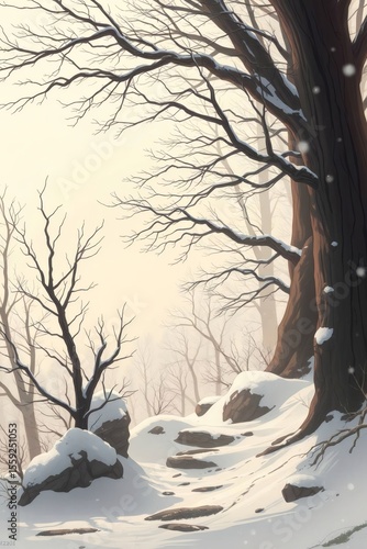 winter landscape with tree and snow
