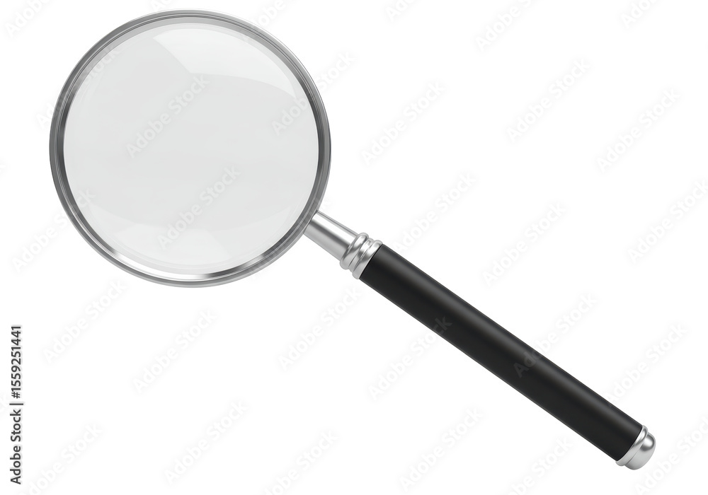 Isolated Magnifying Glass with Black Handle for Detailed Examination Isolated Magnifying Glass with Black Handle for Detailed Examination