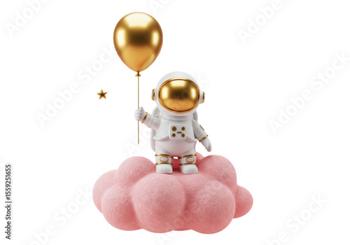 Wallpaper Mural Isolated Astronaut on Cloud Holding Golden Balloon Torontodigital.ca