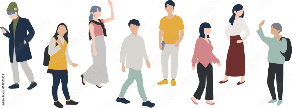 Naklejka premium Set of young people vector illustrations