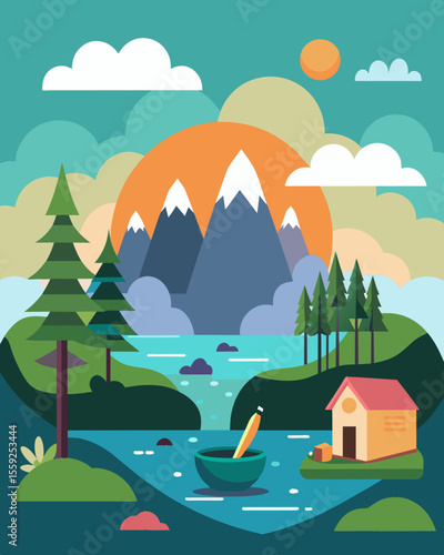 The scenic surroundings provide endless inspiration for creative work whether it be writing painting or designing.. Vector illustration