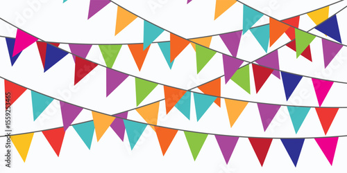 Carnival garland with flags. Decorative colorful party pennants for birthday celebration.