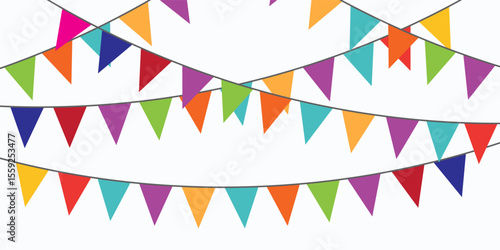 Carnival garland with flags. Decorative colorful party pennants for birthday celebration.