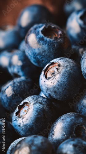 Fresh Blueberries Showcasing Rich Color and Natural Droplets in a Close-Up Ar...