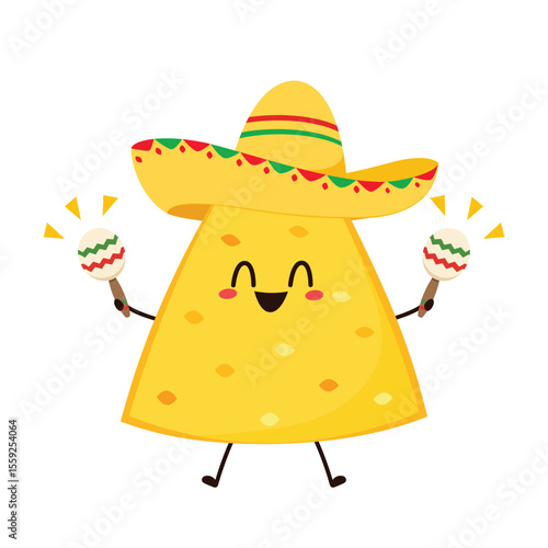 Nacho character design. Nachos on white background.