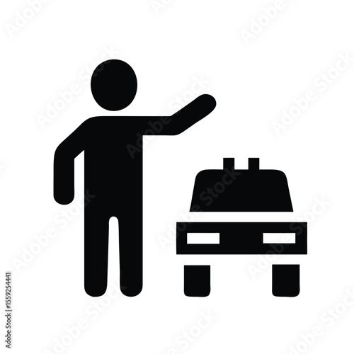 an icon or symbol representing a person hailing a taxi or indicating a stop on white  background