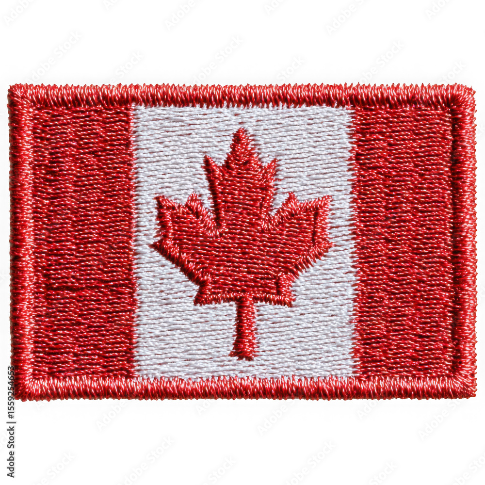 A canadian flag patch, isolated on transparent background, displays the iconic red maple leaf on a white background A canadian flag patch, isolated on transparent background, displays the iconic red maple leaf on a white background