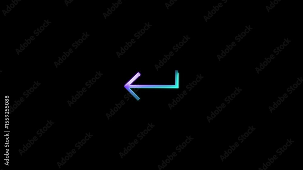 Return key arrow symbol stroke icon glowing neon animation on black background. Return key arrow symbol stroke icon glowing neon animation on black background.